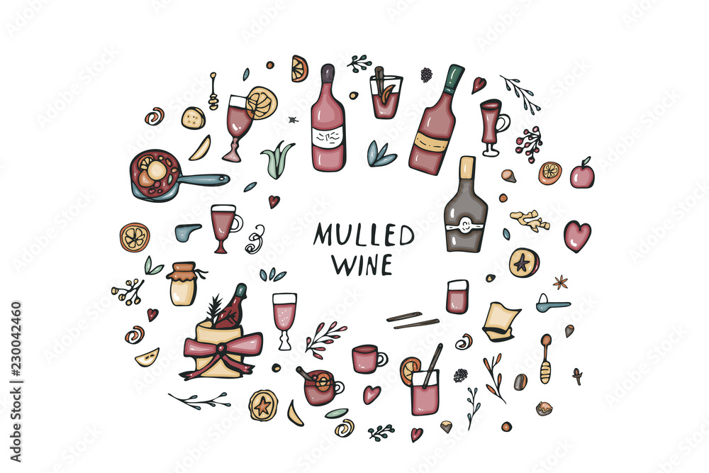 Aufkleber vector set of mulled wine elements and objects.