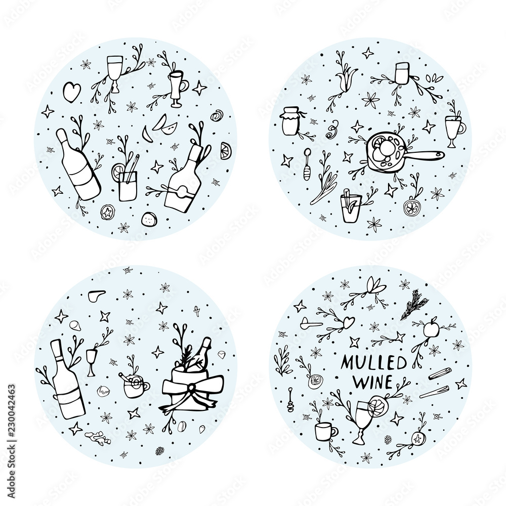 Aufkleber vector set of mulled wine elements and objects.