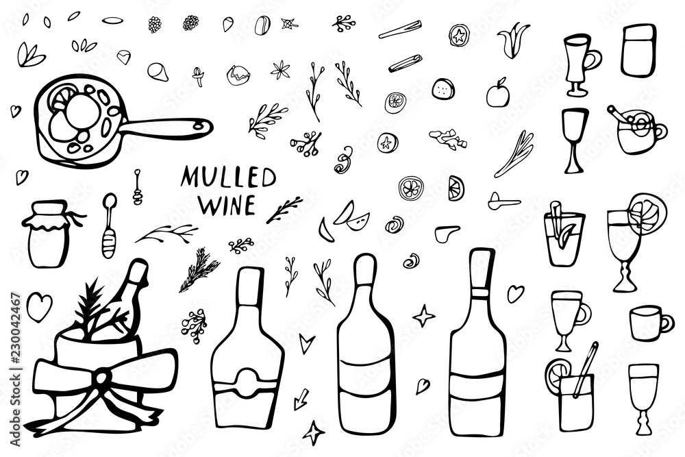 Aufkleber vector set of mulled wine elements and objects.
