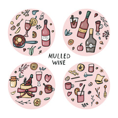 Vector set of mulled wine elements and objects.