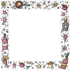 Vector frame of mulled wine elements and objects.