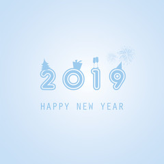 Best Wishes - Abstract Blue Modern Styled New Year Card, Cover or Background Design Template with Numerals - 2019