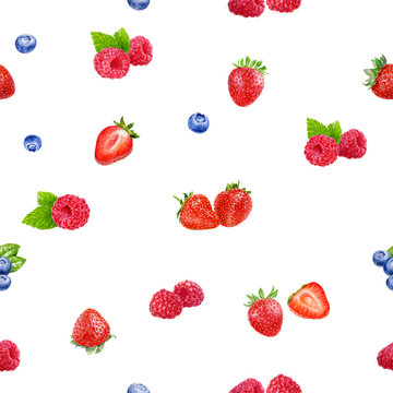 Berries seamless pattern watercolor illustration isolated on white