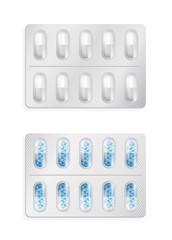 Pack Blue and Silver Capsules for Medical Treatment