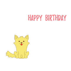 Vector illustration. Greeting card with puppy. Happy birthday.