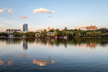 Blue lake in the public park