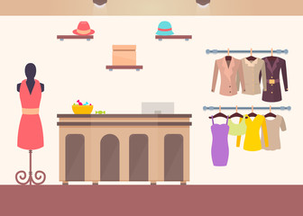 Cozy Interior Sketch of Cute Female Clothing Store