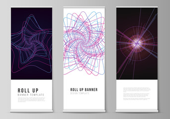 The vector illustration of the editable layout of roll up banner stands, vertical flyers, flags design business templates. Random chaotic lines that creat real shapes. Chaos pattern, abstract texture