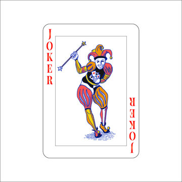 Bright colourful joker playing card isolated on white