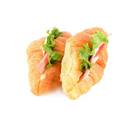 Croissant with ham cheese isolated on white background
