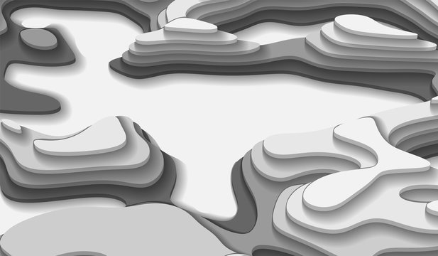 Black and white banners with a three-dimensional abstract background of paper cut waves. Contrast colors. Design vector design for presentations, flyers, posters