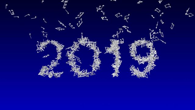 new year 2019 made from musical notes 3D illustration