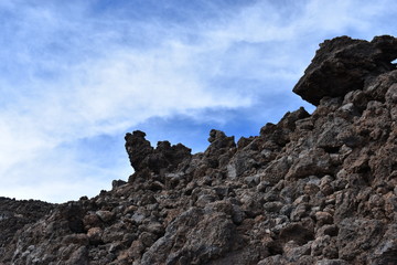 Big lava stones at the hiking trail to the big famous volcano Pico del Teide in Tenerife, Europe
