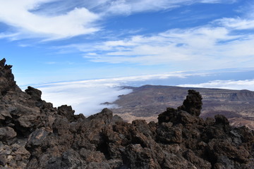 Beautiful scenery over the clouds from the big famous volcano Pico del Teide in Tenerife, Europe