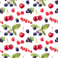 Garden berries hand draw seamless watercolor fabric pattern.