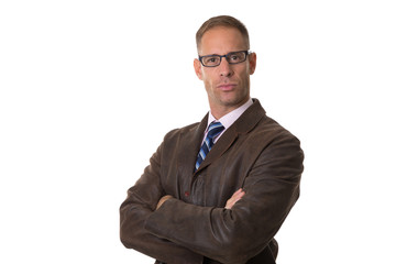 young boy with tie and shirt on white background
