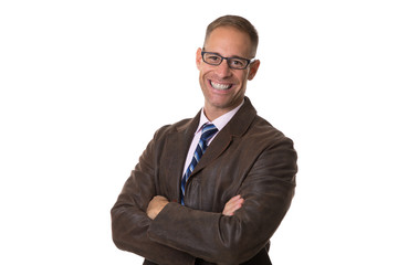 young boy with tie and shirt on white background