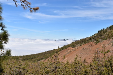 Fototapeta na wymiar Beautiful scenery over the clouds from the big famous volcano Pico del Teide in Tenerife, Europe