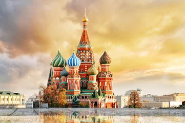Fotobehang Monument Moskou, Rusland, Rode plein, uitzicht op de St. Basil& 39 s Cathedral