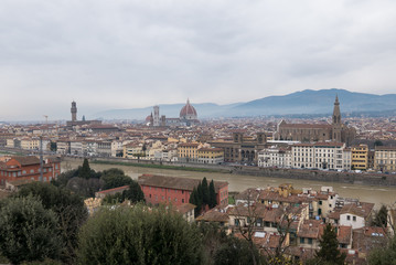 Fototapeta na wymiar Panoramic view of Florence from Piazzale Michelangelo in a rainy day
