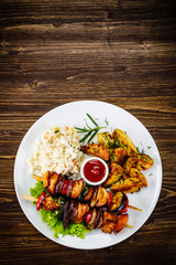 Kebab - grilled meat and vegetables