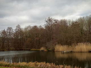 Fototapeta na wymiar Lörrach Grüttpark im Südwesten Baden-Württembergs. Naturlehrpfad und Landschaftspark im Grütt mit kleinem See, wald, wiesen und Rosengarten