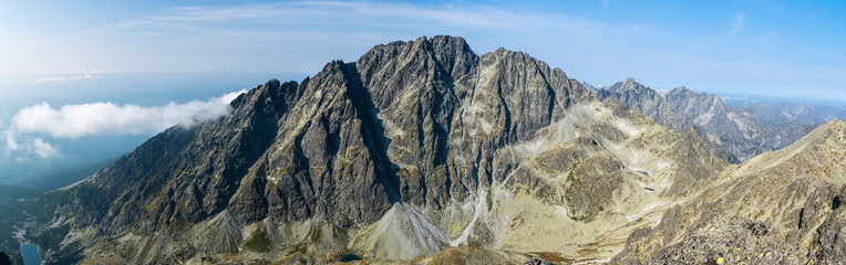 A large wide panorama on the Gerlachov Peak (Gerlach, Gerlachovsky stit).