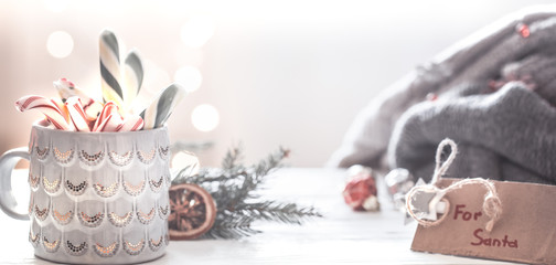 Christmas festive background with gift for Santa