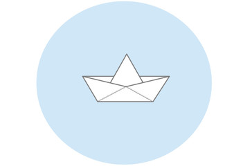 Paper boat with a minimalist blue round background. Vector.