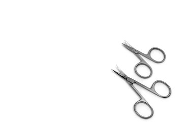 Nail Clippers for nail and cuticle care. Scissors of different size on white background.