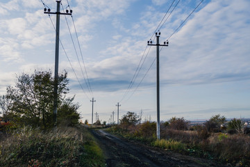 Autumn mountain forest landscape with roads and rivers