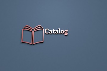 Text Catalog with red 3D illustration and blue background