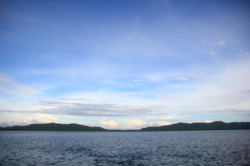 Nang Phaya Hill Viewpoint at Chanthaburi Thailand: landscape sea and Mountain.