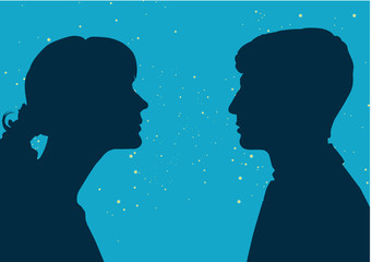 Interaction of genders. Male and female profile, the concept of communication. Male and female 