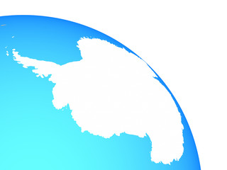 Antarctica with national flag on simple blue political globe. © harvepino