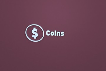 Illustration of Coins with blue text on brown background