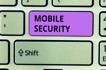 Conceptual hand writing showing Mobile Security. Business photo showcasing Protection of mobile...