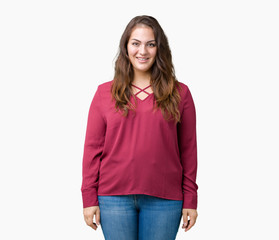 Beautiful plus size young woman over isolated background with a happy and cool smile on face. Lucky person.