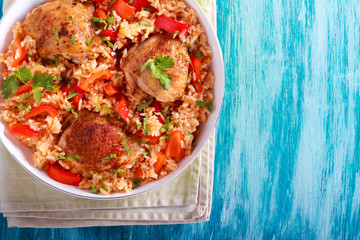 Chicken thighs rice and red pepper casserole