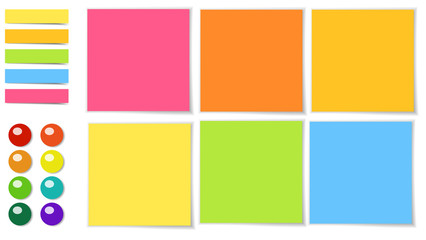 Collection of different colored sheets of note papers.