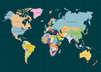 The Earth, World Map on dark background. Vector illustration