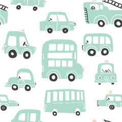 Fototapeta na wymiar Seamless pattern with hand drawn cute car