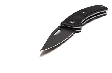 Close up Folding Knife Isolated on White Background with Copy Space