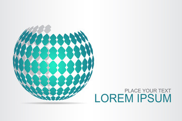  Abstract technology logo stylized spherical surface with abstract shapes.