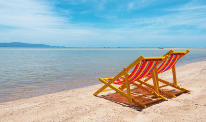 Chair  at a tropical beach with empty space for copy,landscape of Samui island,Thailand