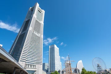 Rideaux occultants construction de la ville Paysage de Yokohama Landmark Tower et Minatomirai