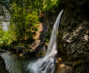 Hell Gorge (soteska Pekel) is a 1.5-kilometre gorge in Slovenia. The creek has many erosion features such as pools, rapids, and waterfalls, of which five are distinct as they plunge from 20 to 5 m.