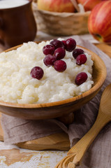 Rice pudding with red berries