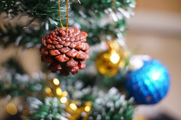 Pine cones, Christmas decoration on tree, christmas decoration
