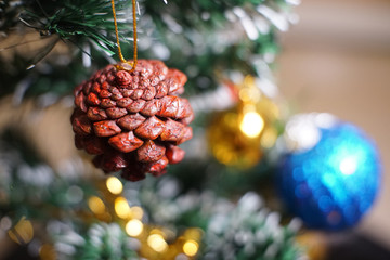 Pine cones,Christmas decoration on tree,christmas decoration.